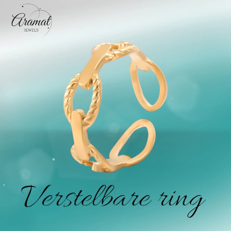 Stalen Verstelbare Open Schakel Ring - One Size - RVS - Goudkleur -