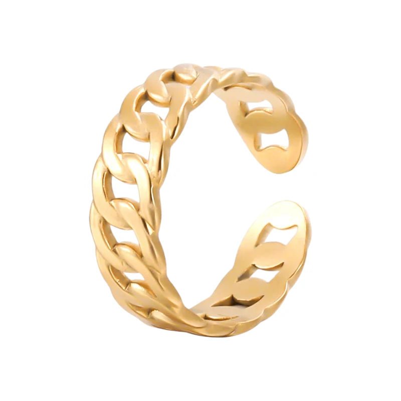Stalen Verstelbare Schakel Ring - One Size - RVS - Goudkleur -