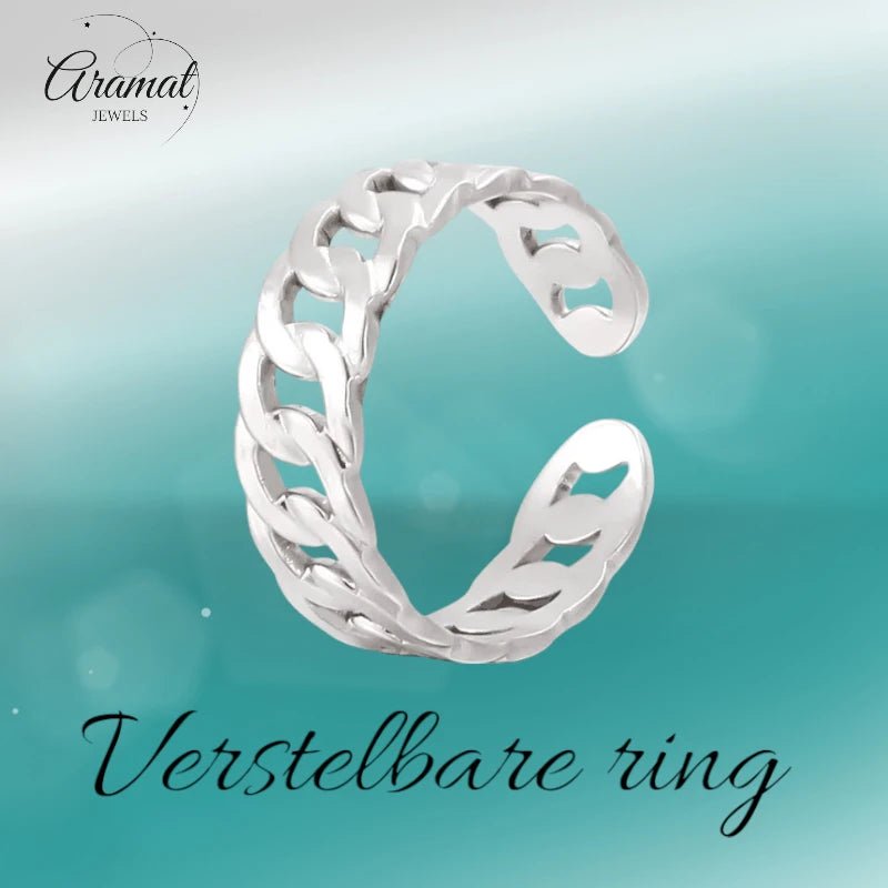 Stalen Verstelbare Schakel Ring - One Size - RVS - Goudkleur -