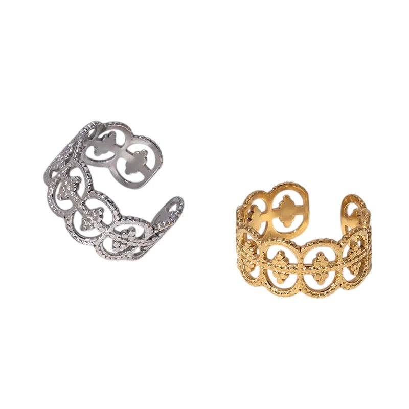 Stalen Verstelbare Ring - Polka Dot - 10mm Breed - Goudkleur -