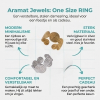 Stalen Verstelbare Ring - Gedraaide Cirkels - One Size - Goudkleur -