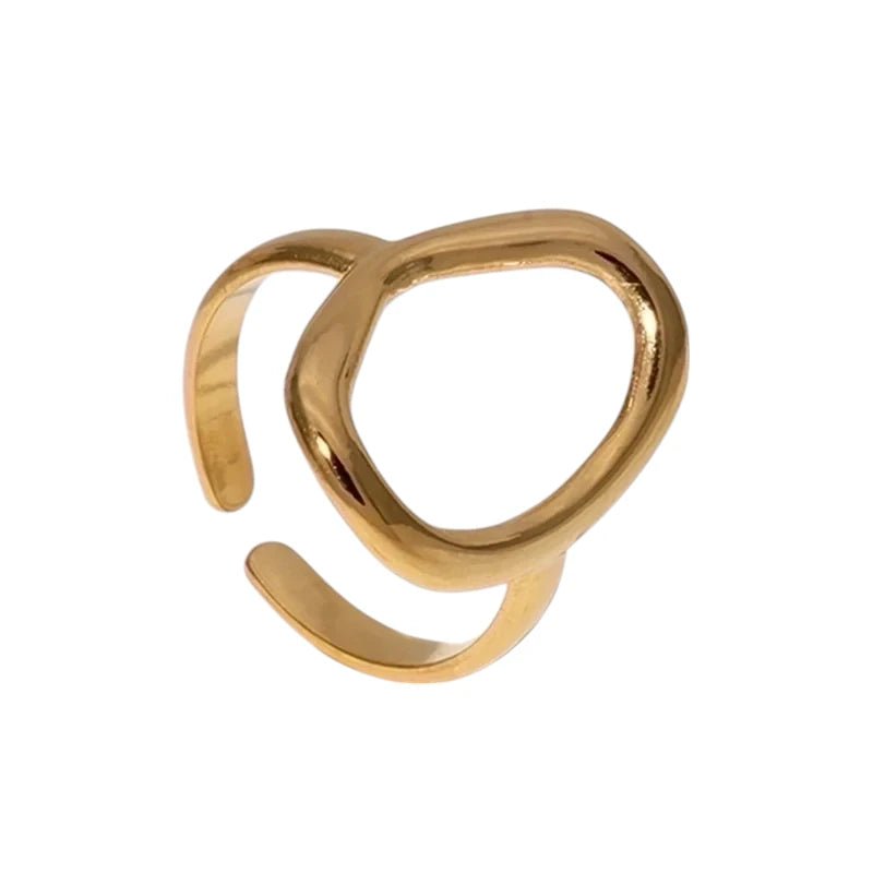 Stalen Verstelbare Ring - Ovale Cirkel - One Size - Goudkleur -