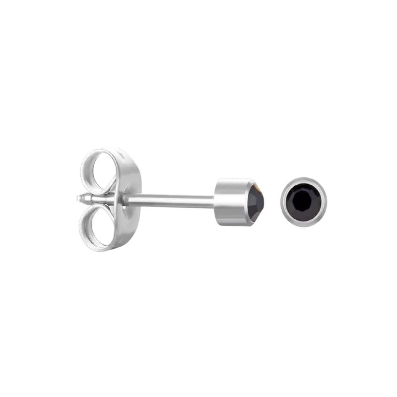 RVS Kristallen Oorbellen Zwart 3mm - Kleine Zwarte Oorstekers -