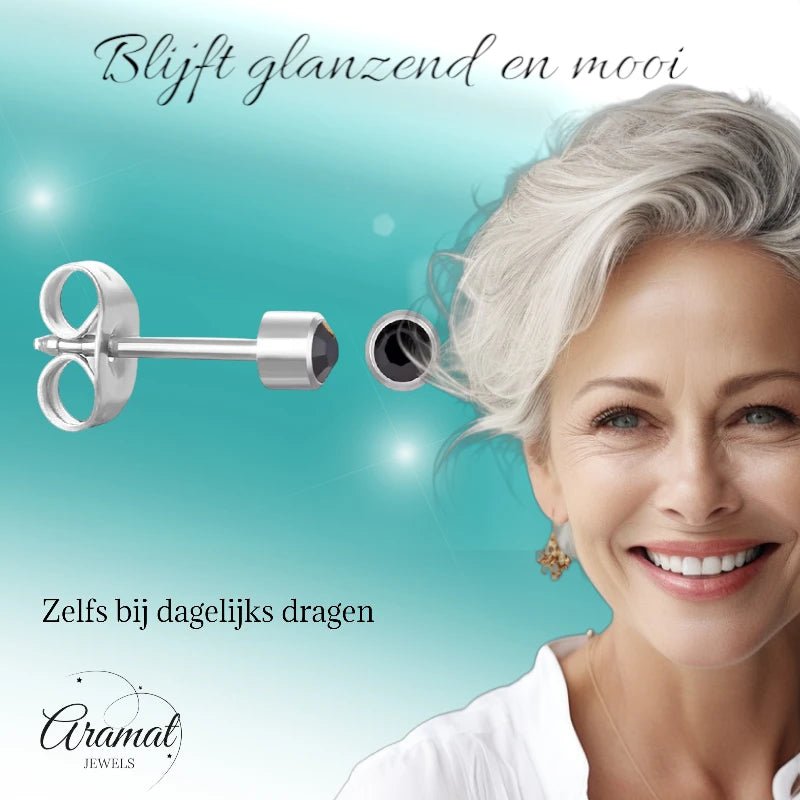 RVS Kristallen Oorbellen Zwart 3mm - Kleine Zwarte Oorstekers -