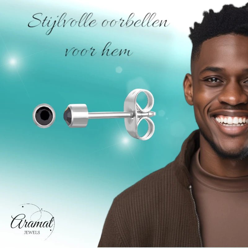 RVS Kristallen Oorbellen Zwart 3mm - Kleine Zwarte Oorstekers -