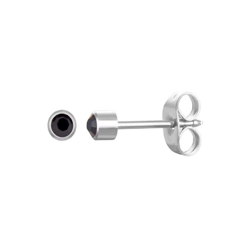 RVS Kristallen Oorbellen Zwart 3mm - Kleine Zwarte Oorstekers -