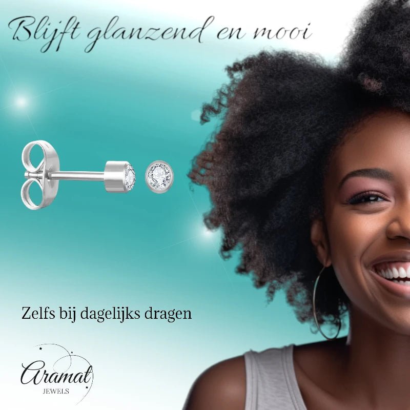 Stalen Kristallen Oorbellen - 3mm - Transparant -