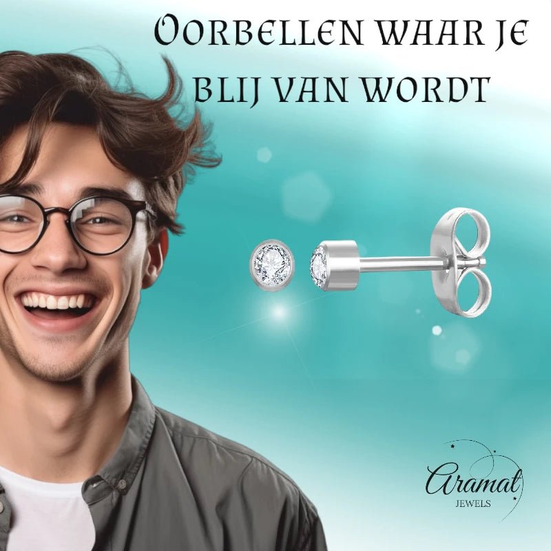 Stalen Kristallen Oorbellen - 3mm - Transparant -