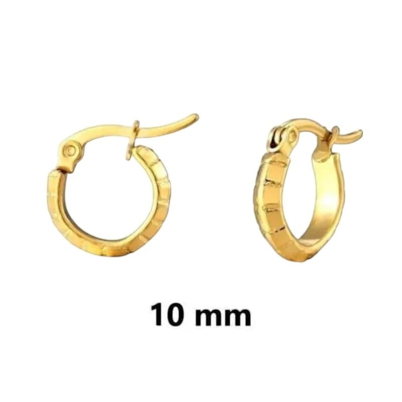 RVS Goudkleurige Oorringetjes 10mm- streepmotief -
