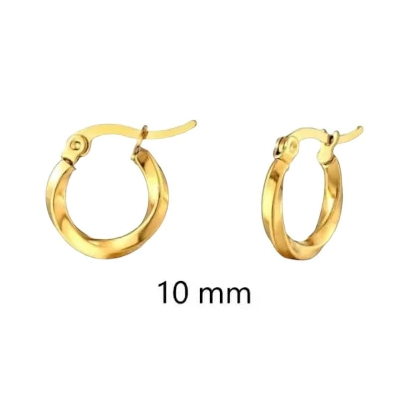 RVS Goudkleurige Gedraaide Oorringen 10mm- Trendy & Tijdloos -