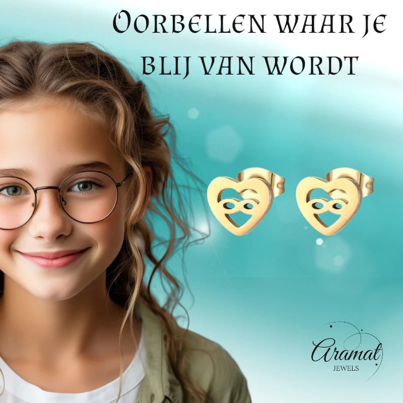 Stalen Hartjes Oorbellen infinity - Goudkleur -