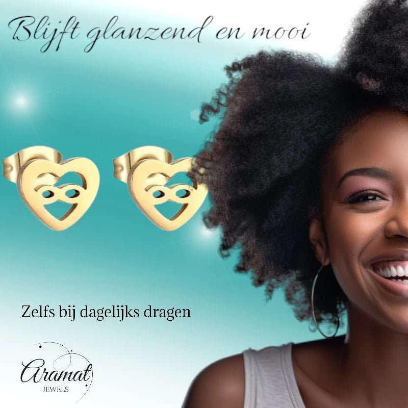 Stalen Hartjes Oorbellen infinity - Goudkleur -