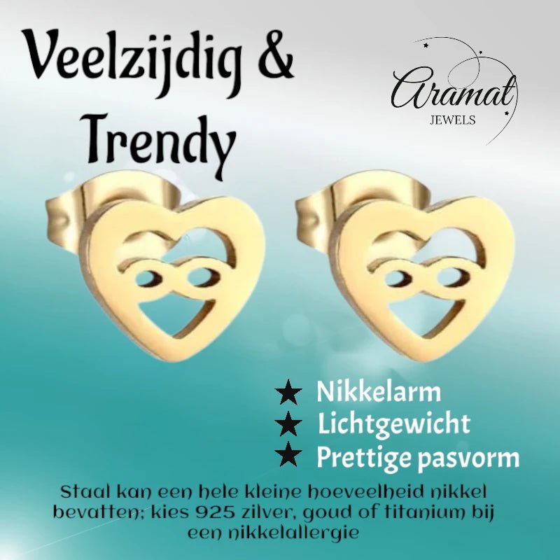 Stalen Hartjes Oorbellen infinity - Goudkleur -