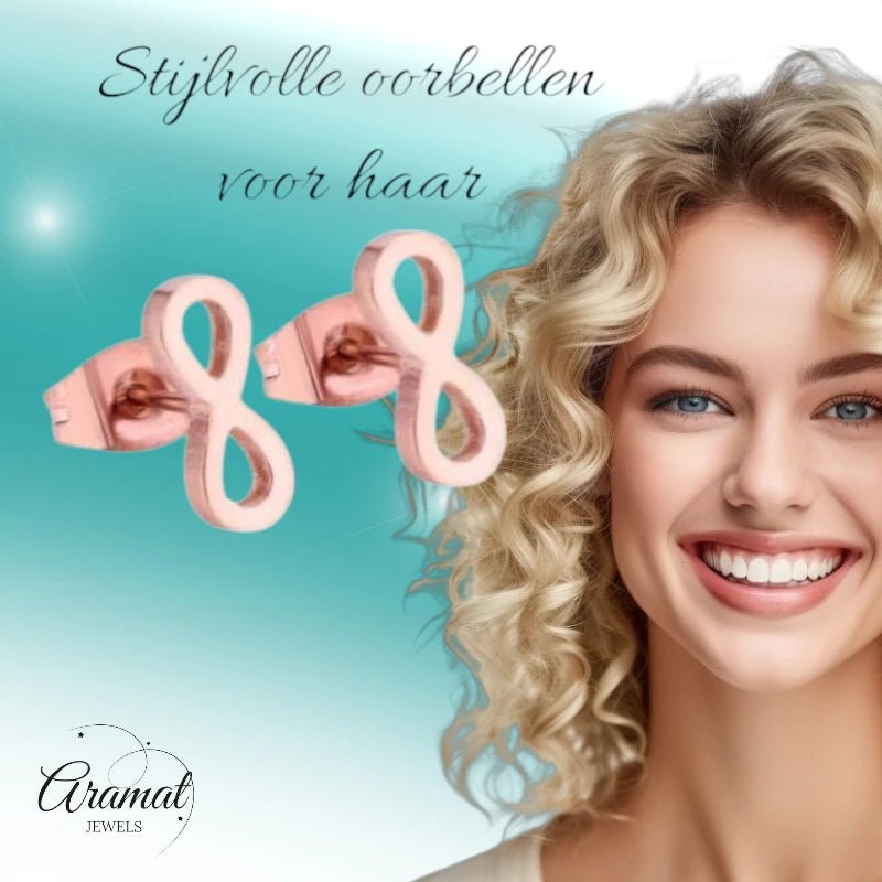 Stalen Infinity Oorbellen - Ros&Atilde;&copy;kleur & Elegant -