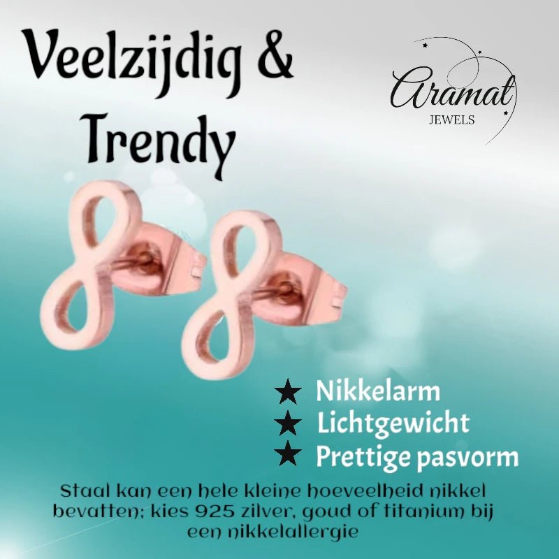 Stalen Infinity Oorbellen - Ros&Atilde;&copy;kleur & Elegant -