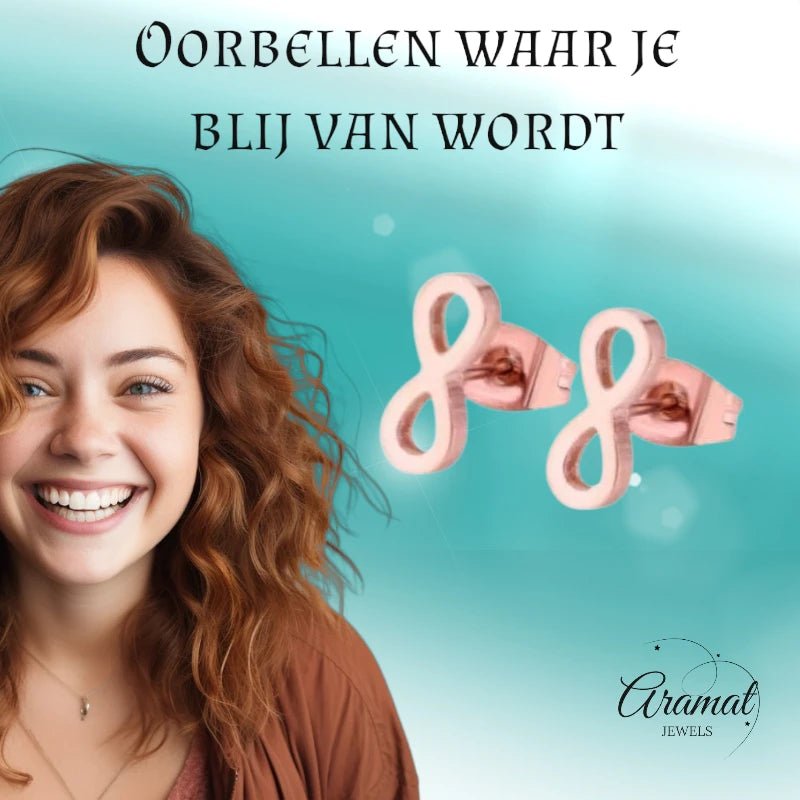 Stalen Infinity Oorbellen - Ros&Atilde;&copy;kleur & Elegant -