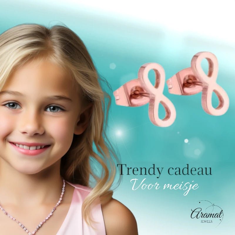 Stalen Infinity Oorbellen - Ros&Atilde;&copy;kleur & Elegant -
