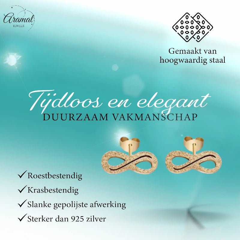 Stalen Infinity Oorbellen - Goudkleur Mat & Tijdloos -