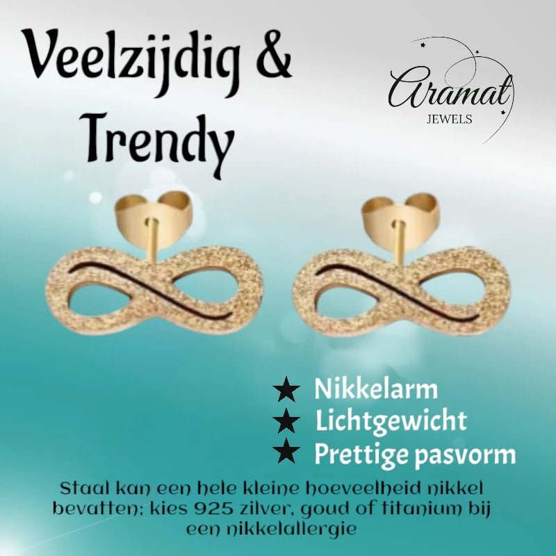 Stalen Infinity Oorbellen - Goudkleur Mat & Tijdloos -