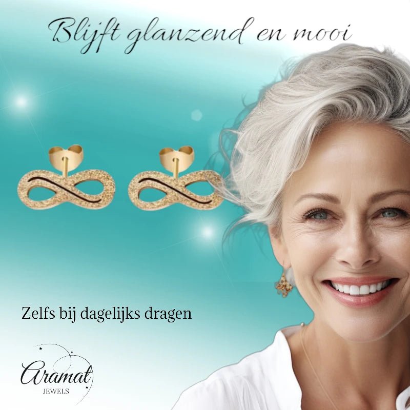 Stalen Infinity Oorbellen - Goudkleur Mat & Tijdloos -