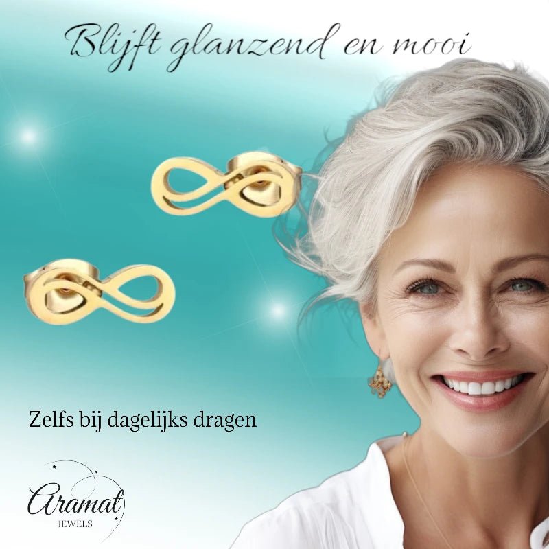 RVS Infinity Oorbellen Goudkleur 9x4mm - Forever Symbool Oorstekers -