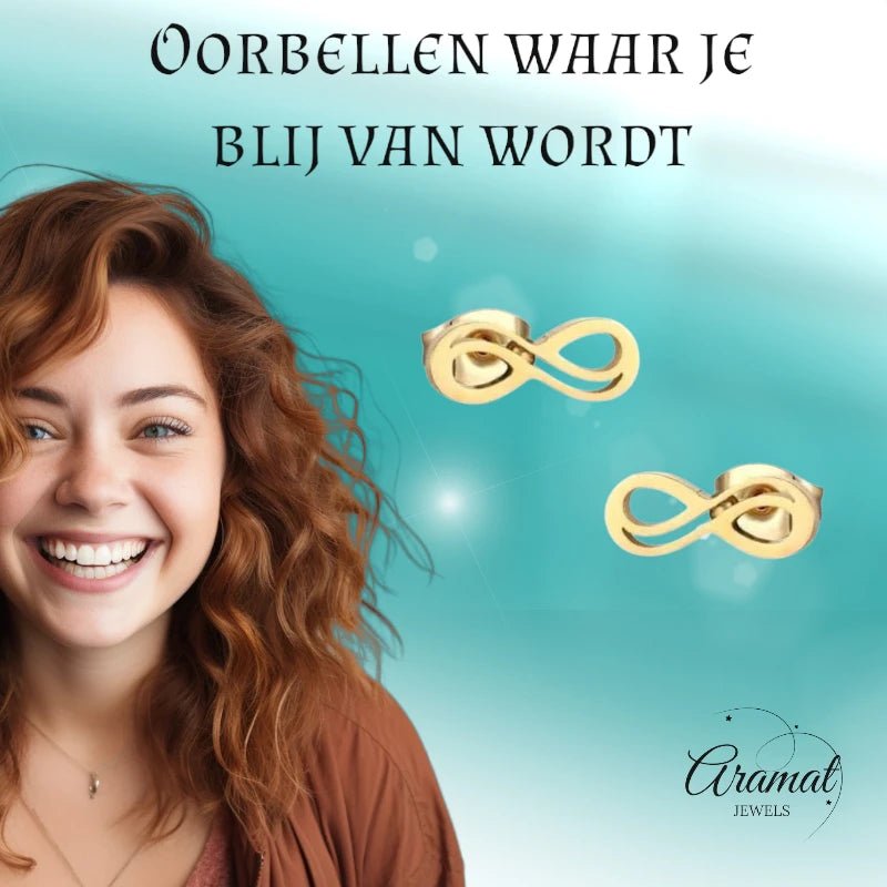 RVS Infinity Oorbellen Goudkleur 9x4mm - Forever Symbool Oorstekers -
