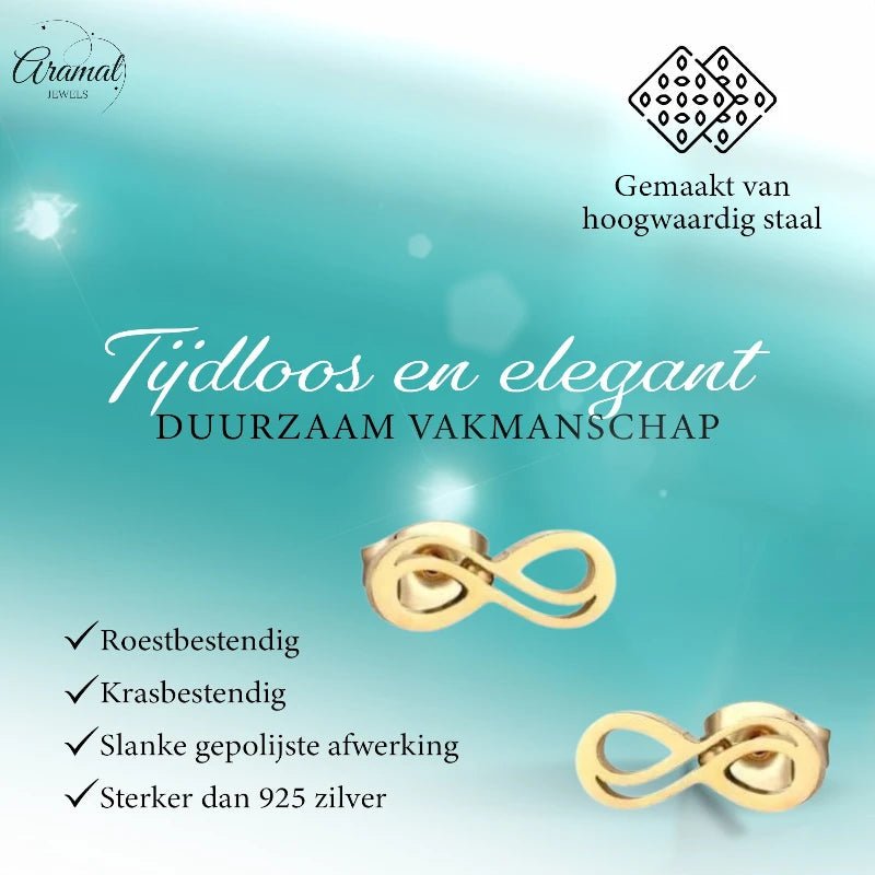 RVS Infinity Oorbellen Goudkleur 9x4mm - Forever Symbool Oorstekers -