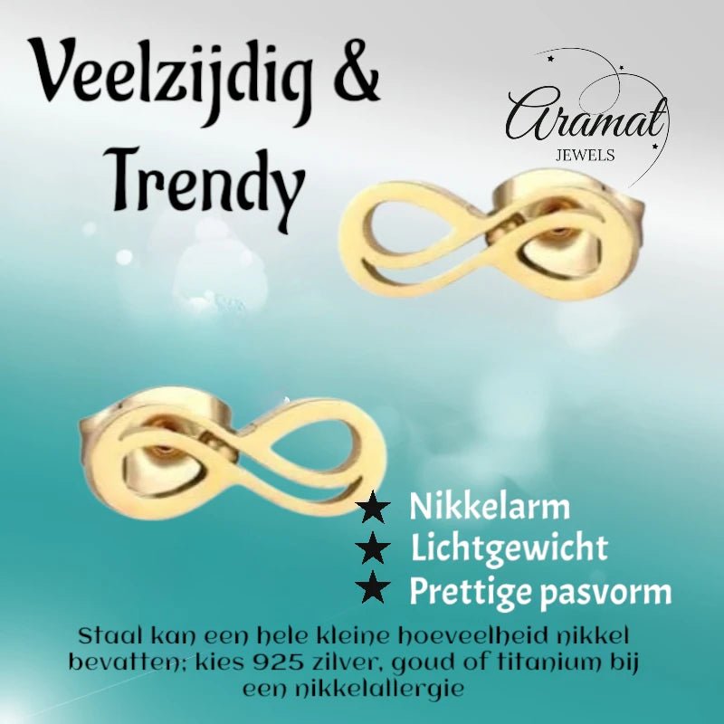 RVS Infinity Oorbellen Goudkleur 9x4mm - Forever Symbool Oorstekers -