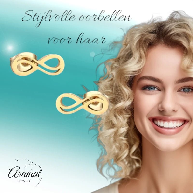 RVS Infinity Oorbellen Goudkleur 9x4mm - Forever Symbool Oorstekers -