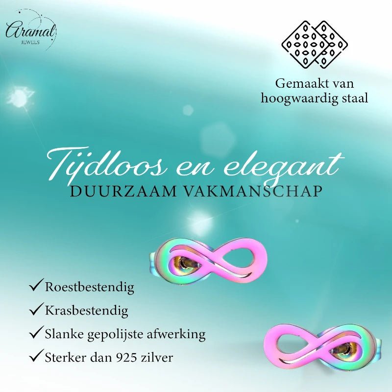 RVS Infinity Oorbellen 9x4mm Multikleur - Forever Studs -