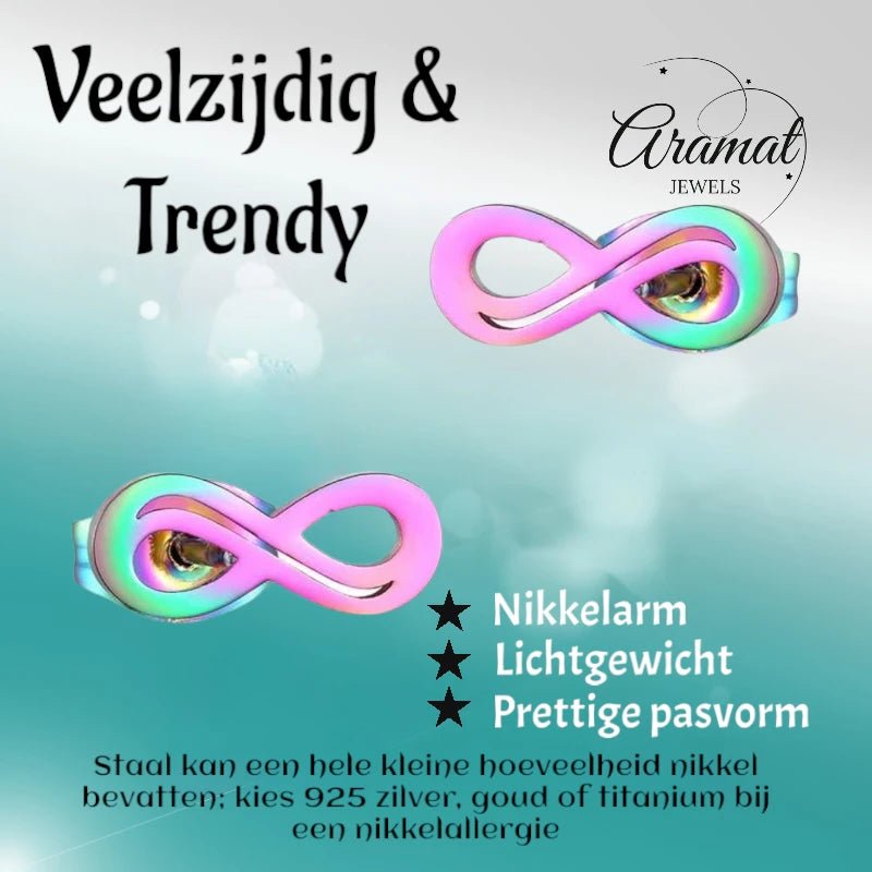 RVS Infinity Oorbellen 9x4mm Multikleur - Forever Studs -