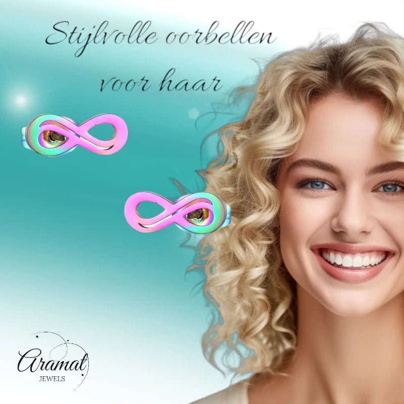 RVS Infinity Oorbellen 9x4mm Multikleur - Forever Studs -