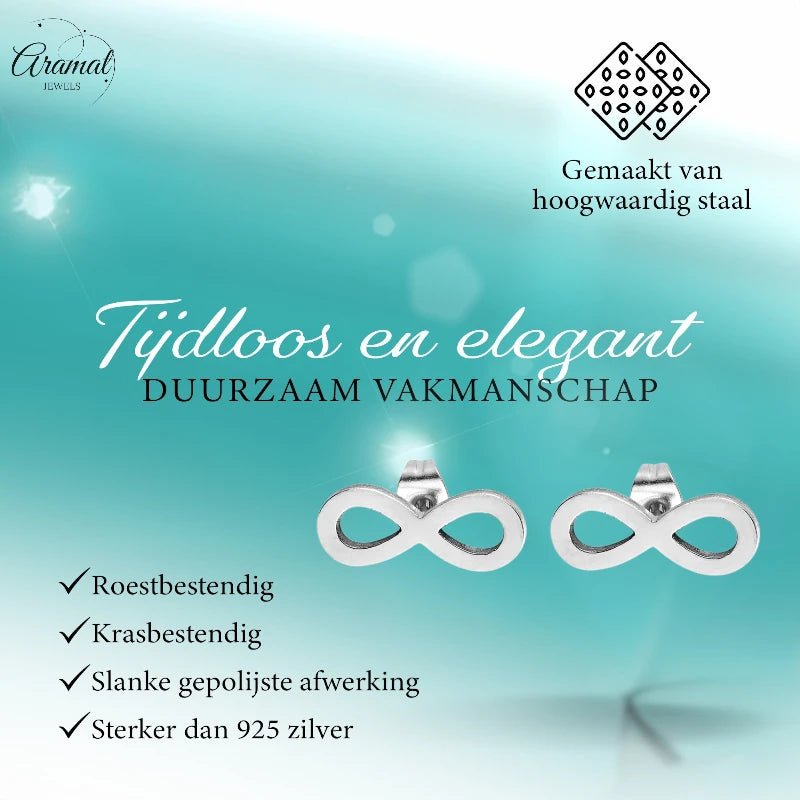 Stalen Infinity Oorbellen zilverkleurig 10x4mm -