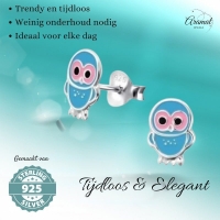 Vrolijke Zilveren Uiltjes Oorbellen - Lichtblauw Emaille -