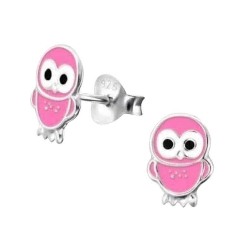 925 Zilveren Uiltjes Oorbellen - Roze Emaille - Cadeautip -