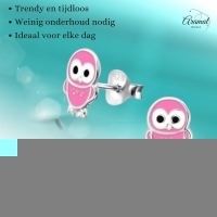 925 Zilveren Uiltjes Oorbellen - Roze Emaille - Cadeautip -