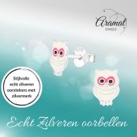 Echt Zilveren Uiltjes Oorbellen - Wit Emaille - Geschenk -