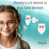Echt Zilveren Uiltjes Oorbellen - Wit Emaille - Geschenk -