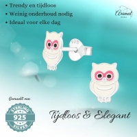 Echt Zilveren Uiltjes Oorbellen - Wit Emaille - Geschenk -