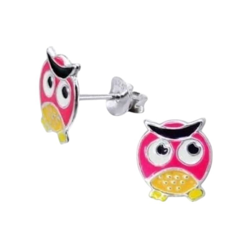 Zilveren Uiltjes Oorbellen - Geel/Roze Emaille - Cadeautip -
