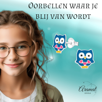 Schattige Zilveren Uiltjes Oorbellen - Blauw Emaille - Vrolijk -