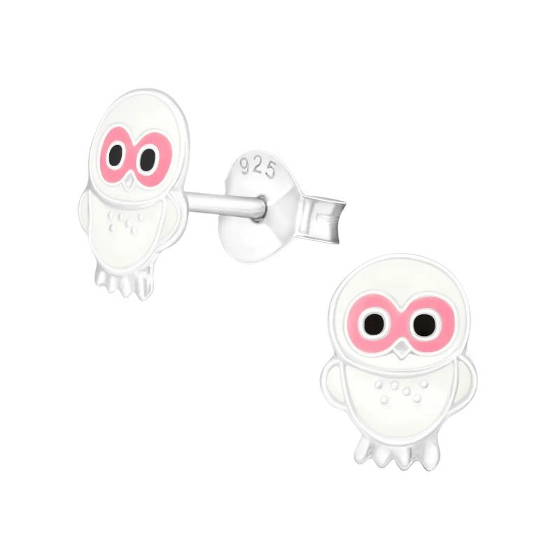 Zilveren Uiltjes Oorbellen - Wit/Roze Emaille - Cadeau -
