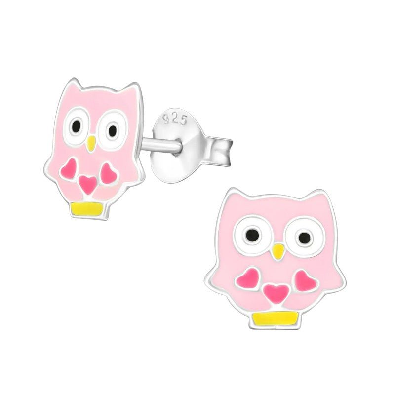 Zilveren Uiltjes Oorbellen - Roze Emaille - Cadeautje - Unisex