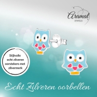 Schattige Zilveren Uiltjes Oorbellen - Lichtblauw Emaille -