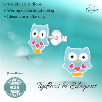 Schattige Zilveren Uiltjes Oorbellen - Lichtblauw Emaille -