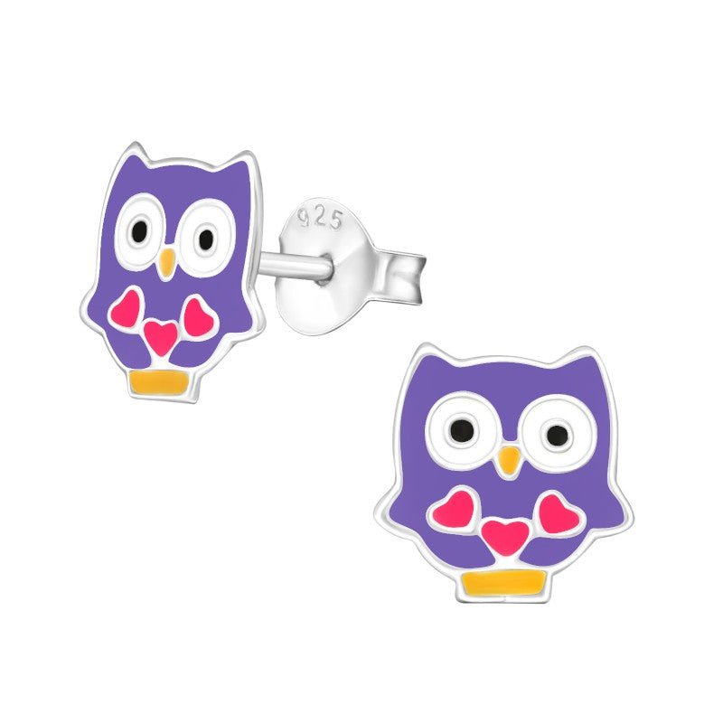 Hippe Zilveren Uiltjes Oorbellen - Paars Emaille - Cadeautip - Unisex
