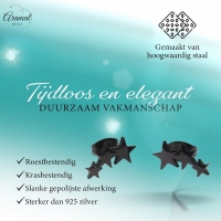 Stalen Zwarte Sterren Oorbellen - Stoer & Tijdloos -