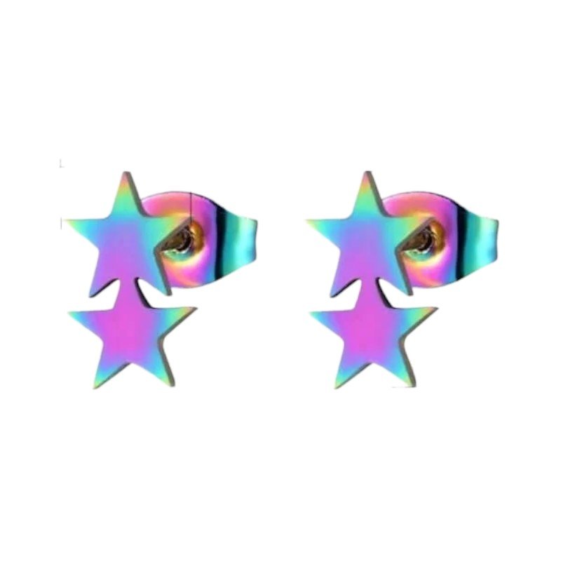 Stalen Multicolor Sterren Oorbellen - Hip & Kleurrijk -