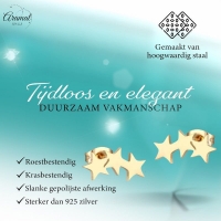 Stalen Goudkleurige 3 Sterren Oorbellen - Tijdloos Cadeau -