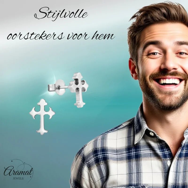 Stalen Kruisjes Oorbellen - Tijdloos & Stoer - Zilverkleur -
